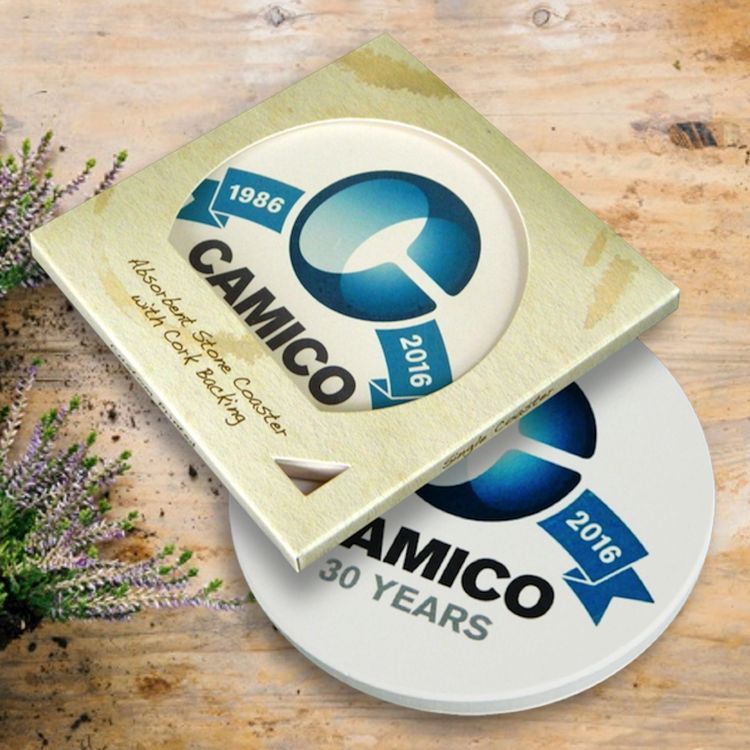 Custom Printed Round Absorbent Stone Coaster- In Single Box packaging